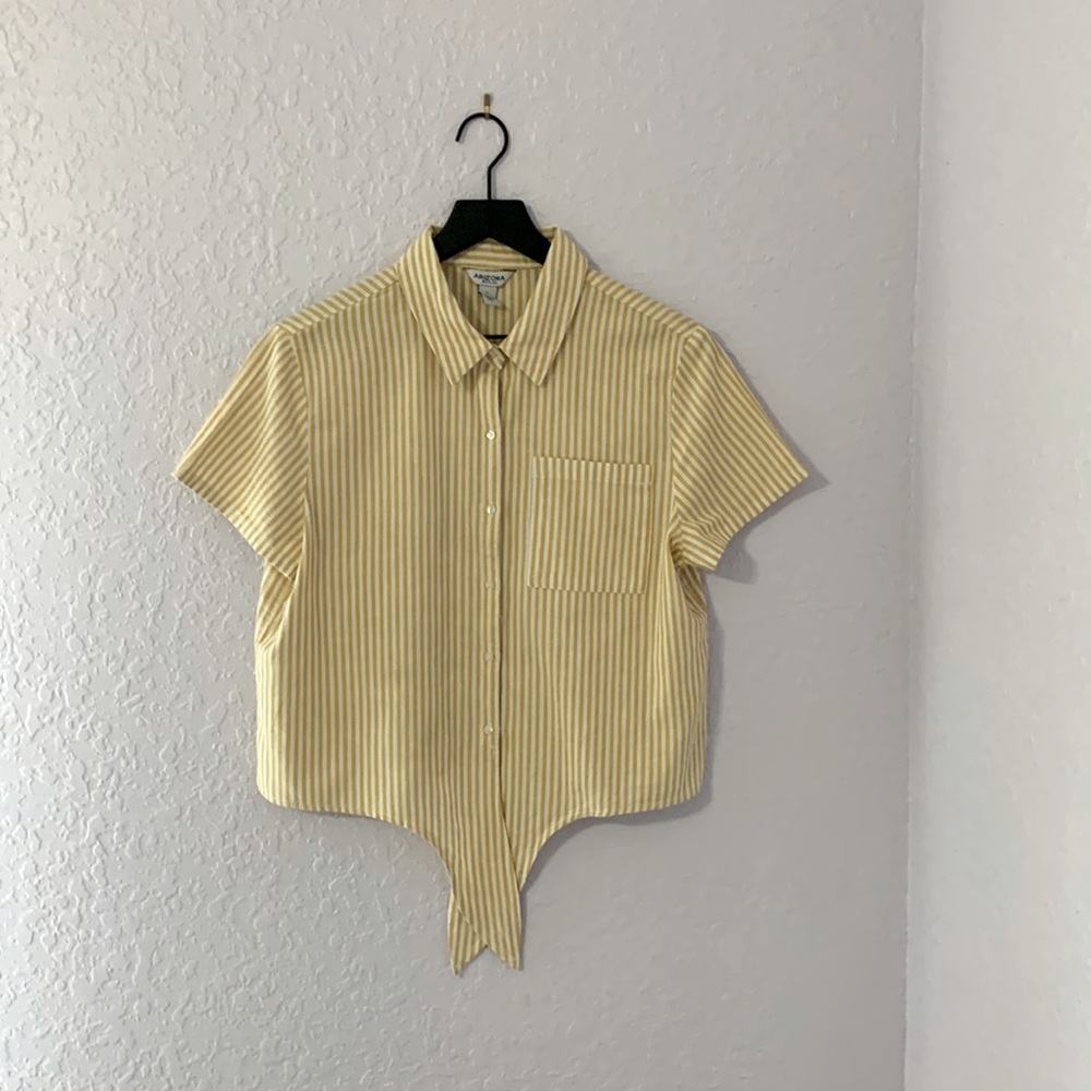 Yellow and White Striped Button-Down Blouse